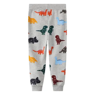 2025 Kids Dinosaur Printed Cotton Pants Grey Medium Small