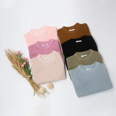 Kids Round Neck Sweater Brown Long Sleeve Lazy Wear