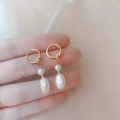 Natural Pearl Earrings for Women Retro Hong Kong Style