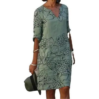 Autumn Printed Lightweight Dress Large Size