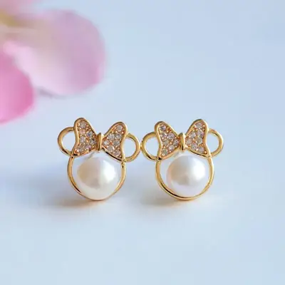 Juanyu Pearl Bowknot Stud Earrings S925 Gold