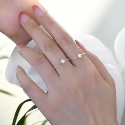 Freshwater Pearl 925 Silver Ring Stacked Casual Fashion Girl Jz3422