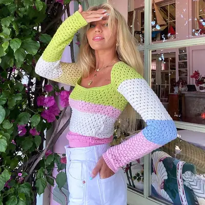 Women's Colorful Hollow Knitted Long Sleeve Top