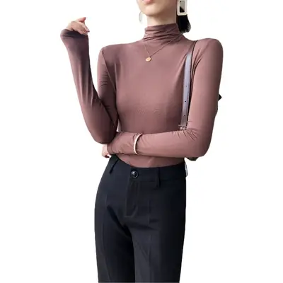 Women Half-High Collar Modal Shirt Long Sleeve Autumn Top