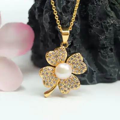 Korean Style Pearl Flower Earrings Gold Plated