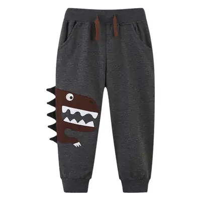 Kids Cartoon Embroidered Cotton Sports Pants Grey