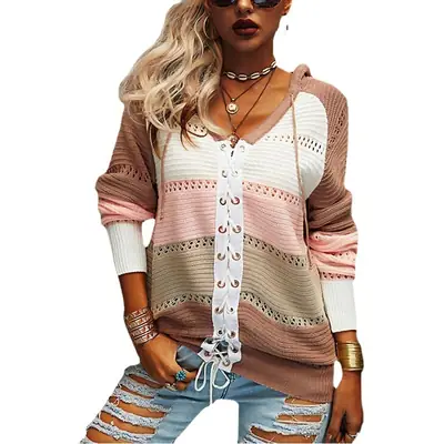 Women Crossbody Cardigan Strappy Sweater Grey Pink Beige