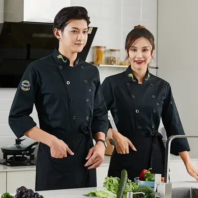 Double-breasted Chef's Suit Black Long Sleeve Western Style