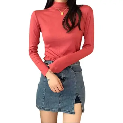 20-Color Women's Pure Cotton Half-High Collar Shirt