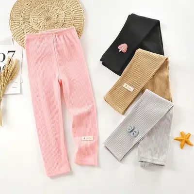 Girls' Blue Elastic Leggings with Pink Faux Fur Trim