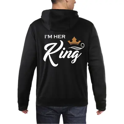 Couples Hooded Printed Sweats Black King Crown