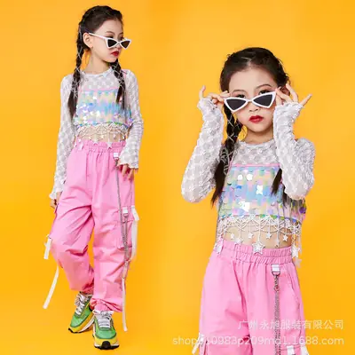 Girls Pink Sequin Catwalk Dance Clothing Summer