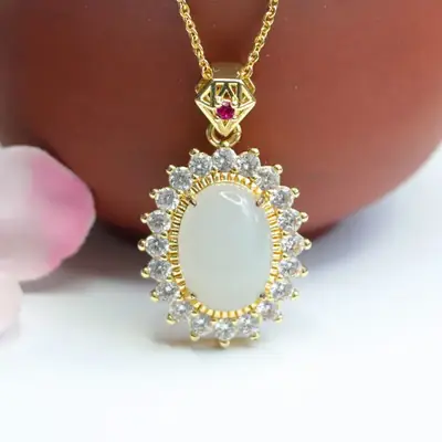 Guan Yu Jade Pendant with Full Diamond Necklace