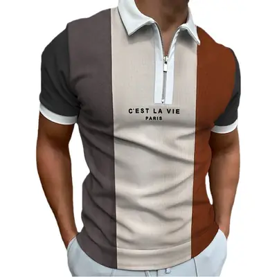 Men's Color-Block Polo Shirt with Zipper
