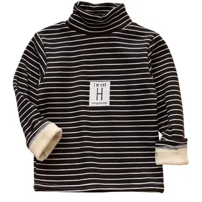 Children Striped Fleece Lined Base Shirt Orange Winter Warm