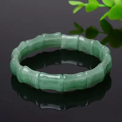 Icy Transparent Jade Bamboo Knot Bracelet Full Green