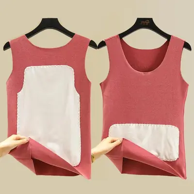 Women Fleece Vest Pink White Seamless Warm Winter Sling