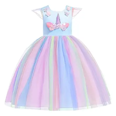 New Halloween Children's Wear Christmas Girl Princess Dress Rainbow Mesh Unicorn Dress Flower Girl Dress