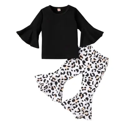 Girls Leopard Print Bell Sleeve Top & Trouser Set