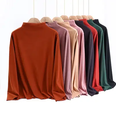 Half High Collar Velvet Shirt Long Sleeve Fat Girl Winter Thermal