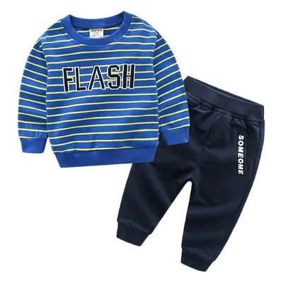 Children Flash Striped Sweatshirt Pants Set Blue Yellow