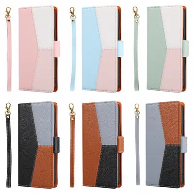 Contrast Stitching Leather Phone Case for S24U