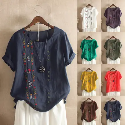 2026 Summer Embroidered T-Shirt Women Korean Style