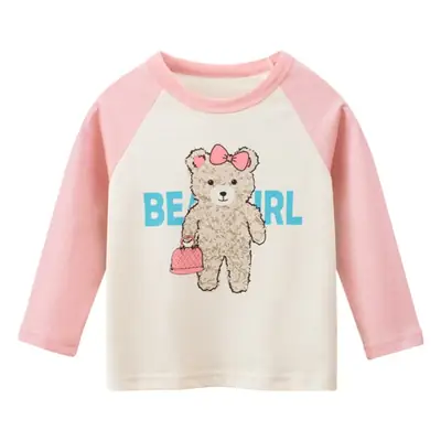 Girls Long Sleeve T-Shirt Bear Print Pink Long Sleeve Top