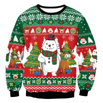 Christmas Snowman Printed Sweatshirt Red Green Long Sleeve