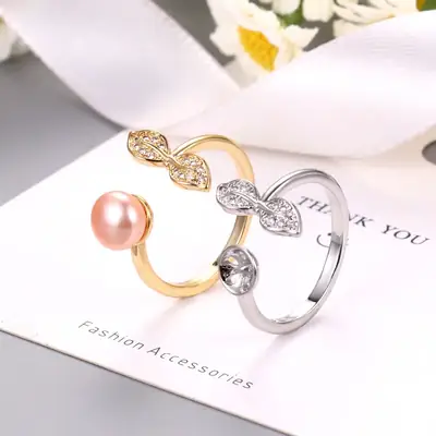 Japanese & Korean Style Pearl Leaf Adjustable Ring