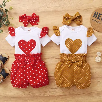 Kids Love Red Heart Polka Dot 3Pc Suit