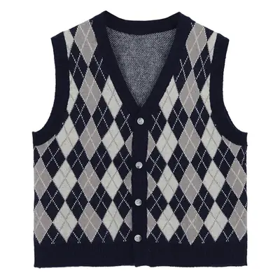 Women's V-Neck Diamond Plaid Knitted Vest