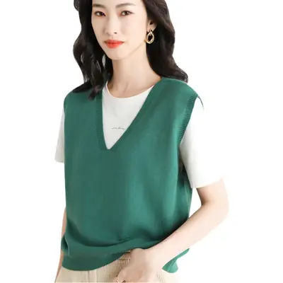 Women's V-Neck Knitted V-Neck Vest Maroon