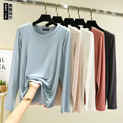 Women Long Sleeve Half Crewneck Top Large Grey