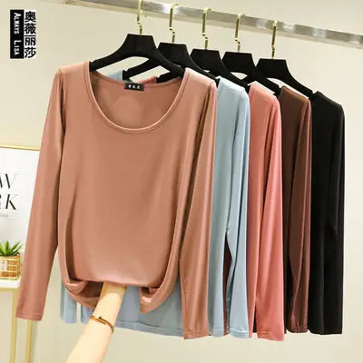 Women Long Sleeve T-Shirt Grey Large Korean Style