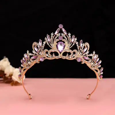 Girls' Purple Crystal Princess Crown Headwear