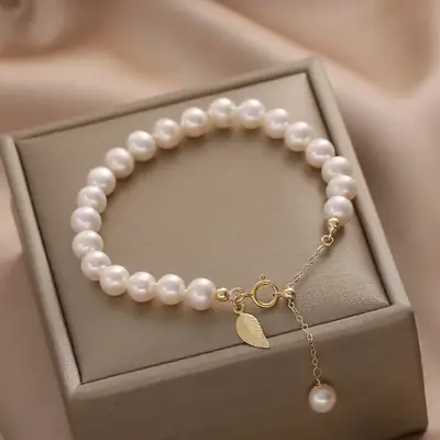 Natural Freshwater Pearl Adjustable Bracelet 6-7mm 18K Gold