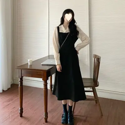 Long-sleeved Fake Two-Piece Dress for Women Autumn 2025