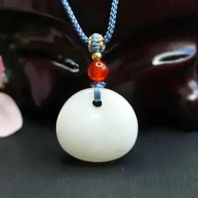 Guan Yu White Jade Princess Pendant with Red Bead