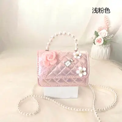 White Princess Crossbody Bag for Girls with Pearl & Flower Decor