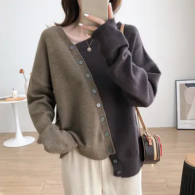 Women Knit Long Sleeve Contrast Blue Grey Set