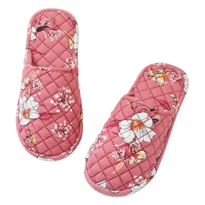 Spring and Autumn Floral Fabric Rubber-Soled Slippers for Home Indoor Use, Cotton Slippers for Winter, Closed-Toe, for Men and Women, Couples