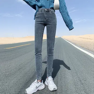 Women Slim Fleece Lined Jeans Winter Ankle Length