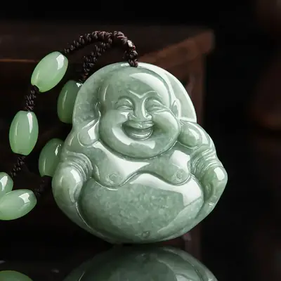Natural Jade Green Buddha Maitreya Pendant