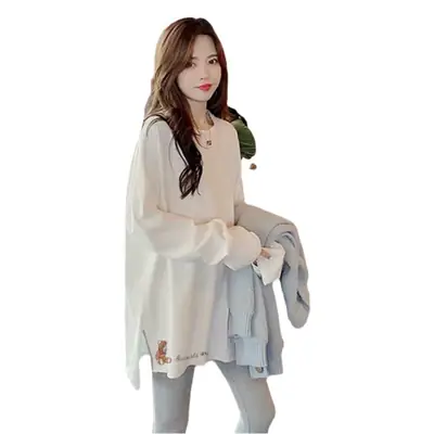 White Cotton Split Long Sleeve Top for Women Spring Autumn 2024