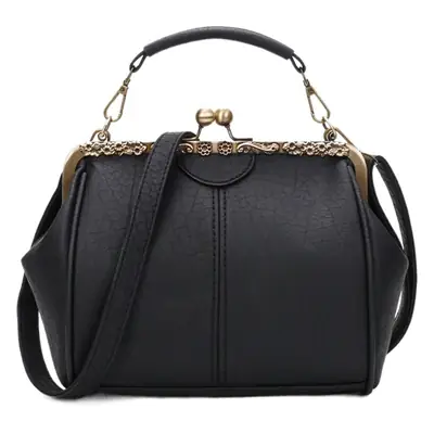 Black Korean Style Women's Shoulder Bag with Clip Buckle