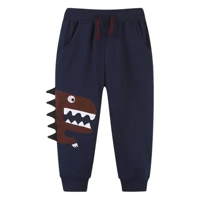 Children's Cartoon Dinosaur Sweatpants Navy Cotton