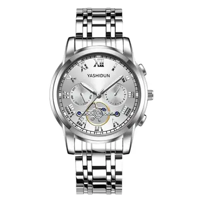 Men's Black Steel Band Three-Eye Watch