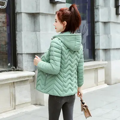 Women's Slim Fit Green Puffer Coat Plus Size