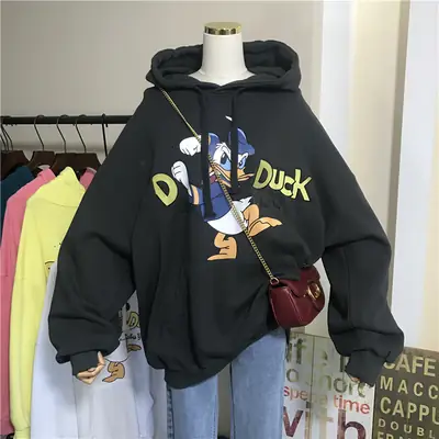 2026 Cartoon Print Hooded Fleece Sweatshirt Women
